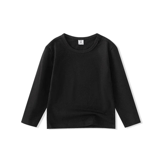 Kids Cotton Long Sleeve T-Shirt with Classic Crewneck, Solid White, Black or Gray Basic Top for Boys and Girls, Size Labels 90-150