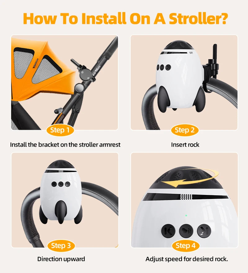 Rechargeable Stroller Rocker with White Noise and Bluetooth, Portable Automatic Pram Rocking Accessory with Adjustable Speed and USB-C Charging