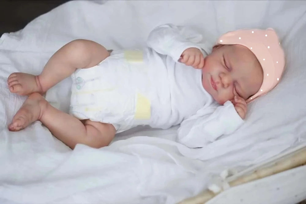 Cloth Body Reborn Doll Pascale, 18-Inch Sleeping Newborn with Painted Hair and Eyelashes, Vinyl Details, Outfit and Pretend Care Accessories