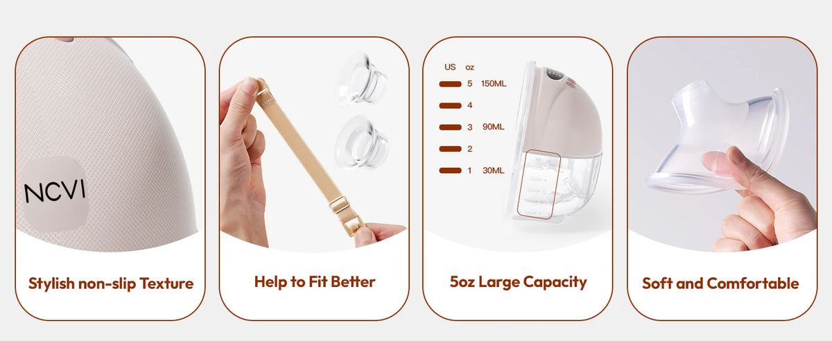 Wearable Electric Breast Pump with LED Display, NCVI 8131 Hands-Free Design with 4 Modes, 9 Suction Levels and 19/21/24 mm Flange Sizes