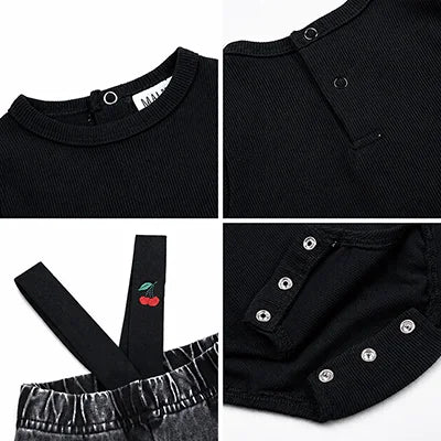 Black Denim Family Matching Outfits with Embroidered Details, Girls Dresses and Skirts, Boys Shirts and Baby Sets for Sibling Photos