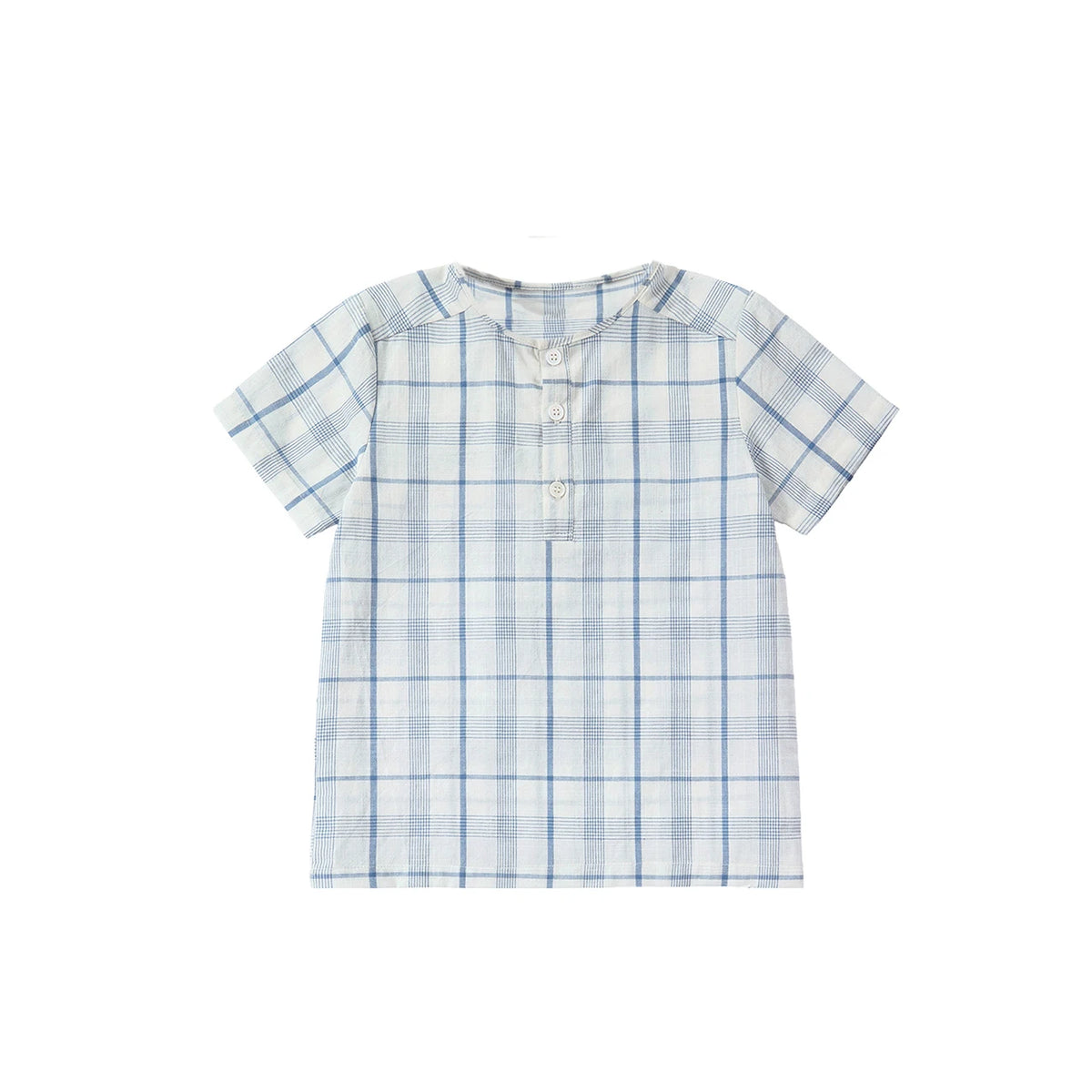 Light Blue Sibling Matching Outfits with Cotton Girls Collared Dresses, Baby Rompers and Boys Plaid Sets, Lyocell Knit Tops and White Separates