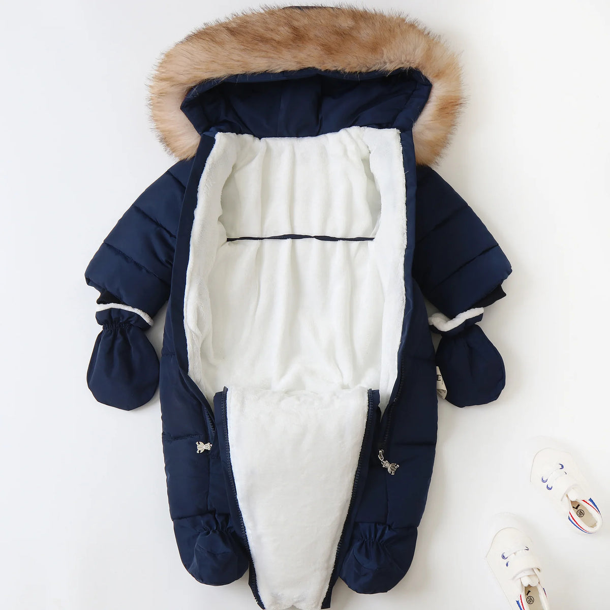 Infant Winter Snowsuit with Hood, Double Front Zippers and Quilted Design, Fleece-Lined Baby One-Piece for Boys and Girls, 3-24 Months