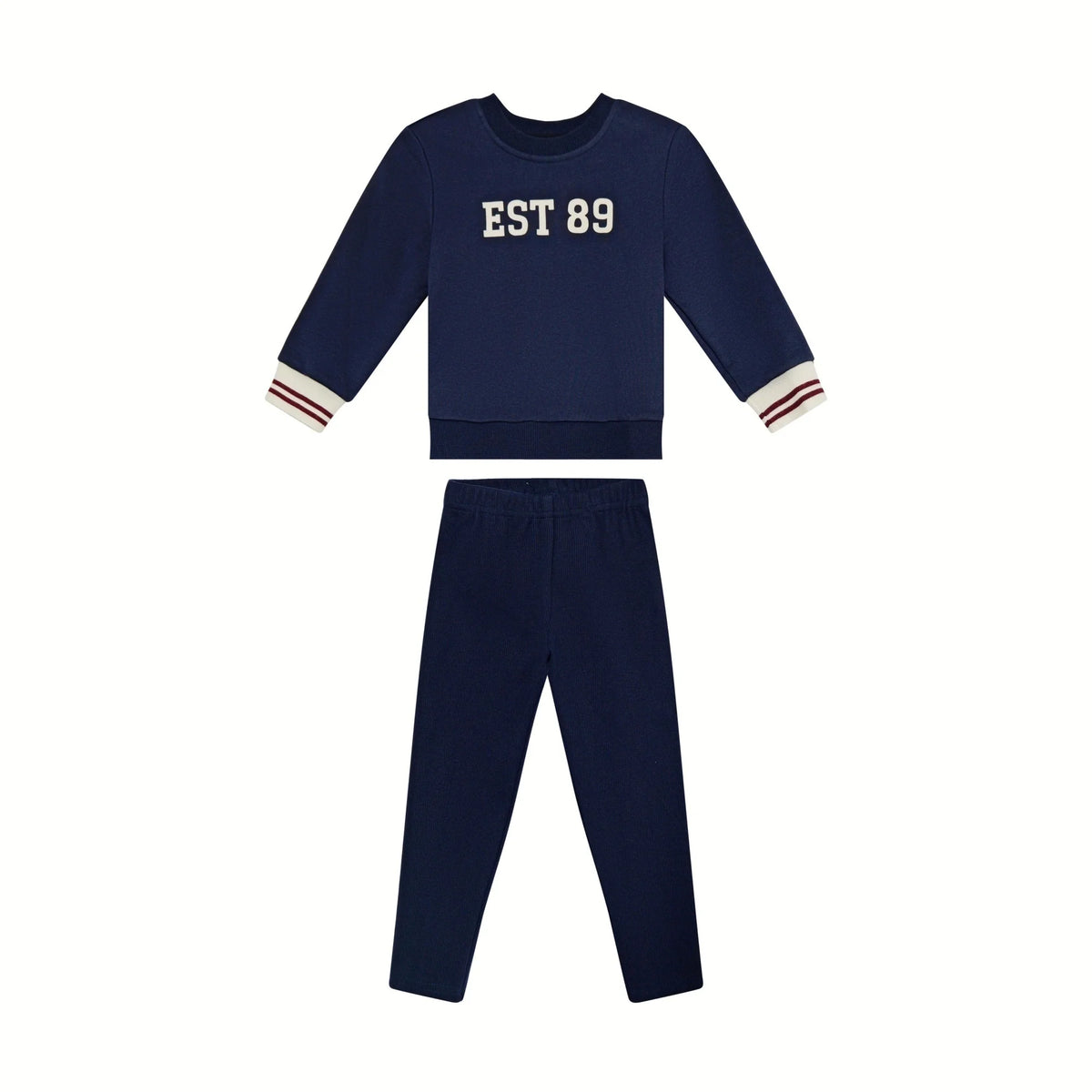 Navy Collared Kids Matching Outfits with Striped Trim, Boys Sweatshirt, Girls Dress and Skirt Set Options for Sibling Photos and Fall