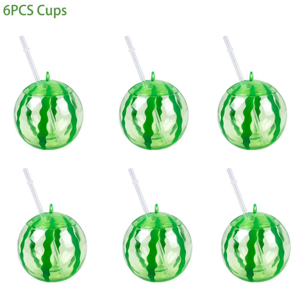 Fruit Shaped Party Cups in Pineapple, Coconut and Strawberry Designs, 6 or 10-Piece Plastic Drink Cup Sets for Luau Birthdays and Summer Celebrations
