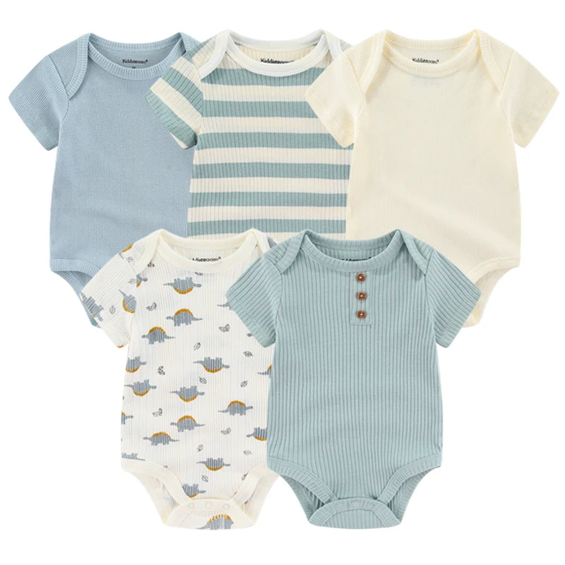 Baby Bodysuit Multipack with Cartoon Prints, Kiddiezoom 5 Short Sleeve One-Piece Outfits with Snap Closures for Boys and Girls, 3M-12M
