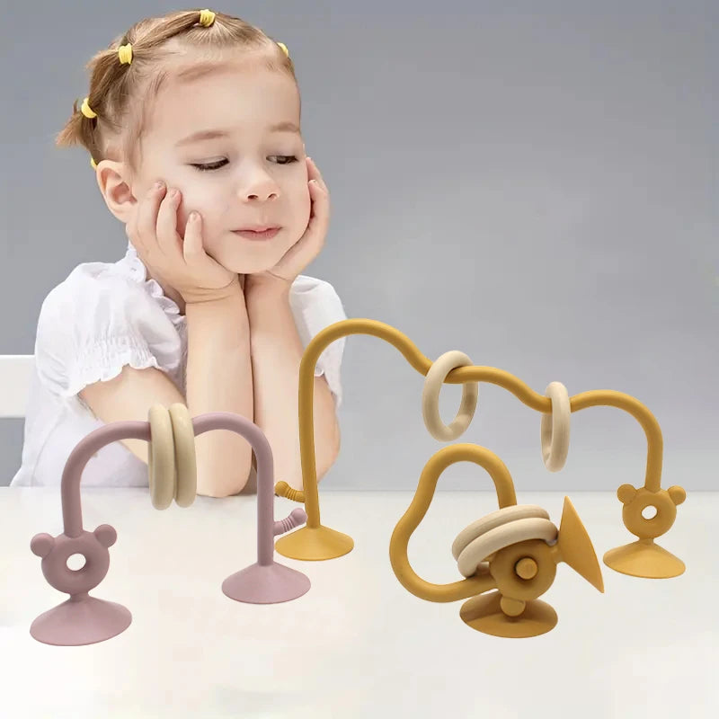 Suction Cup Ring Maze Toy with Silicone Curved Track for Supervised Baby Tabletop Play, Hands-On Sensory Exploration and Fine Motor Activities