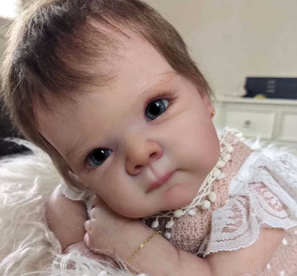 Painted Reborn Doll Kit, 18-Inch Bettie with Blue Eyes and Hand-Rooted Hair, Vinyl Head, Full Arms and Legs, Cloth Body for DIY Assembly