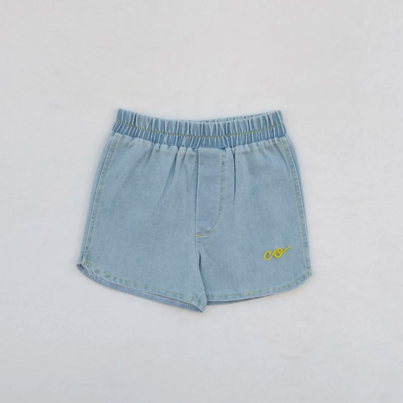 Light Blue Denim Sibling Outfits, Cotton Boys Shirts and Shorts, Girls Dresses and Skirts, Baby Rompers and Overalls for Matching Family Looks