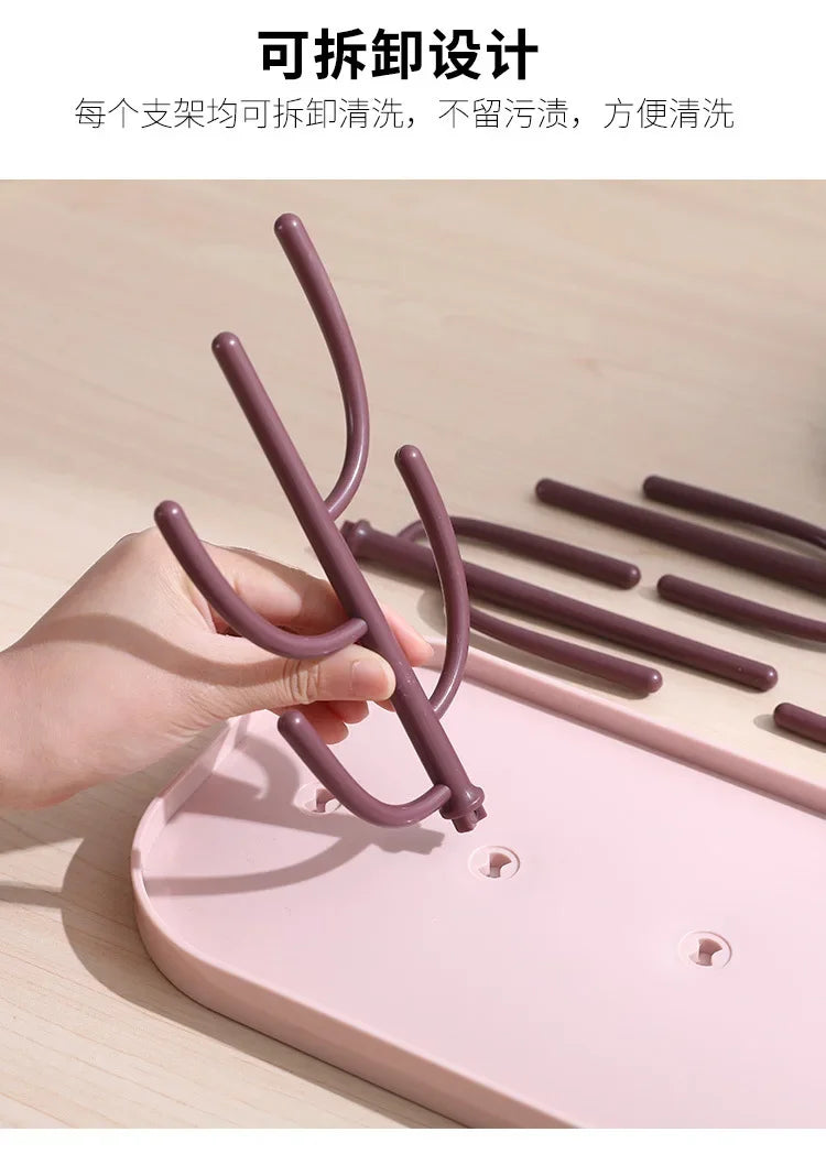 Detachable Baby Bottle Drying Rack with Branch Holders and Water Catch Tray, ABS and PP Countertop Drainer for Bottles and Feeding Accessories