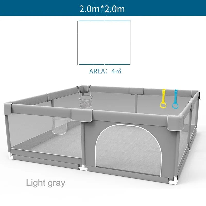 Baby Playpen with Pull Rings by IMBABY, Light Gray Mesh Activity Fence with Zippered Door and Multiple Size Options for Supervised Play