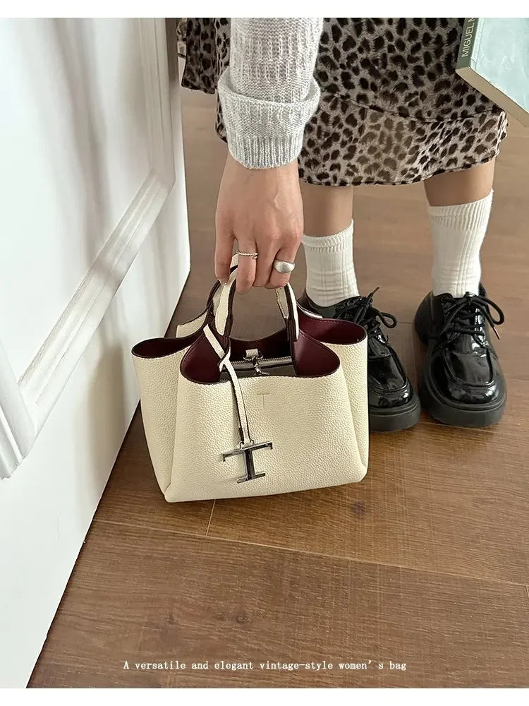 Diaper Tote Bag with Leather-Look Finish, Top Handles and Long Shoulder Strap, Vintage-Style Baby Essentials Handbag for Moms and Everyday Outings