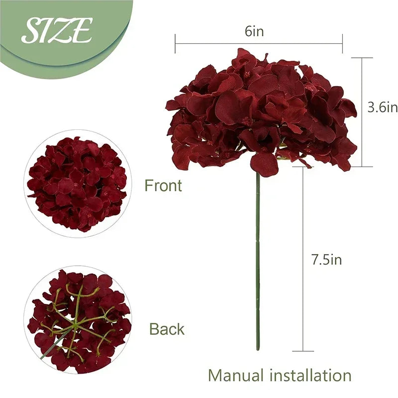 Silk Hydrangea Flower Heads, 25-Piece Artificial Flowers with Flexible Stems for DIY Wedding Centerpieces, Baby Shower and Home Party Decor