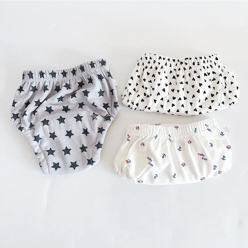 Toddler Potty Training Pants 3-Pack, 6-Layer Washable Cotton Learning Underwear with Elastic Waist and TPU Layer in 8–18 kg Size Options