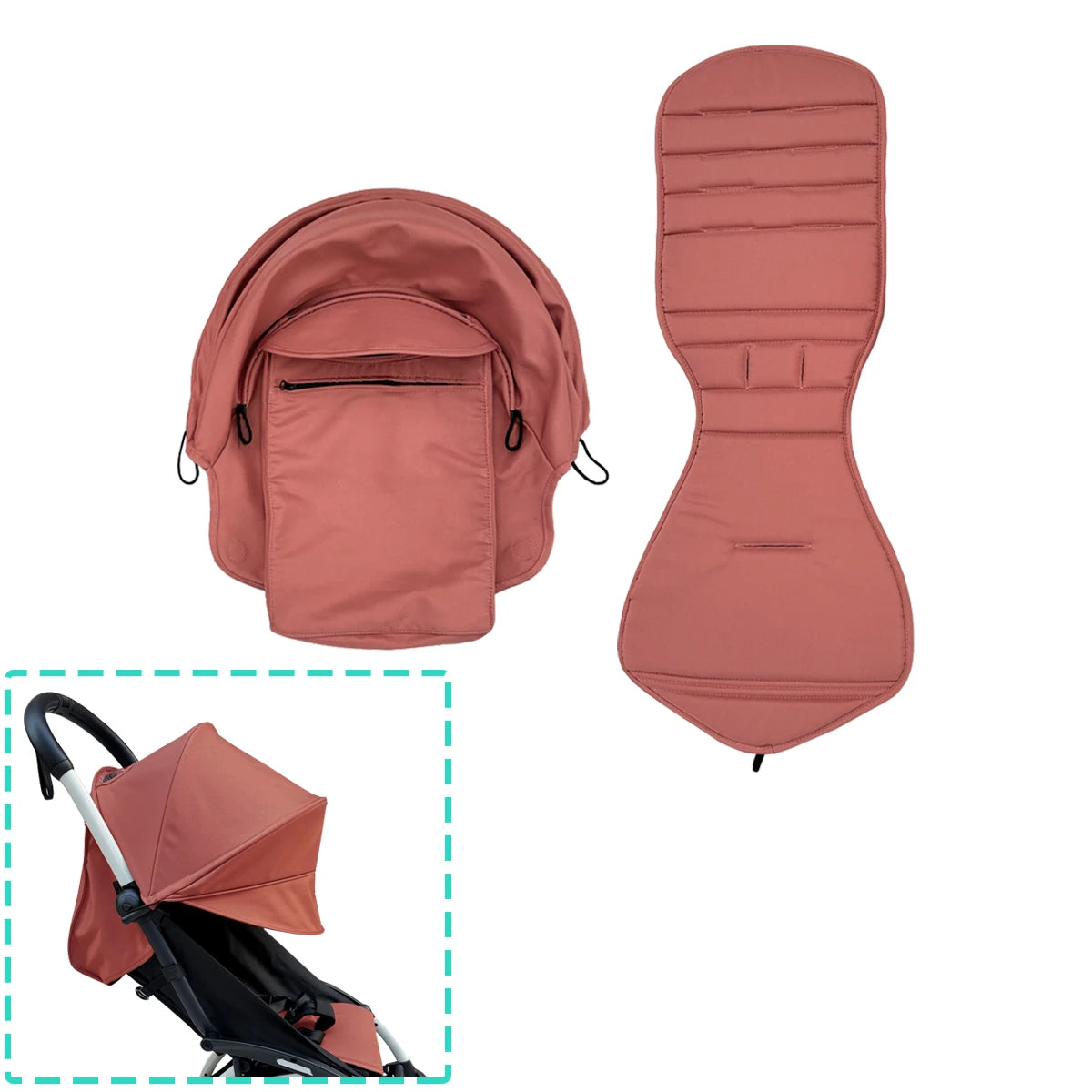 Stroller Replacement Fabric Set for Babyzen YOYO and YOYO2, MomTan Canopy with Storage Pocket and Padded Seat Cushion, Multiple Color Options