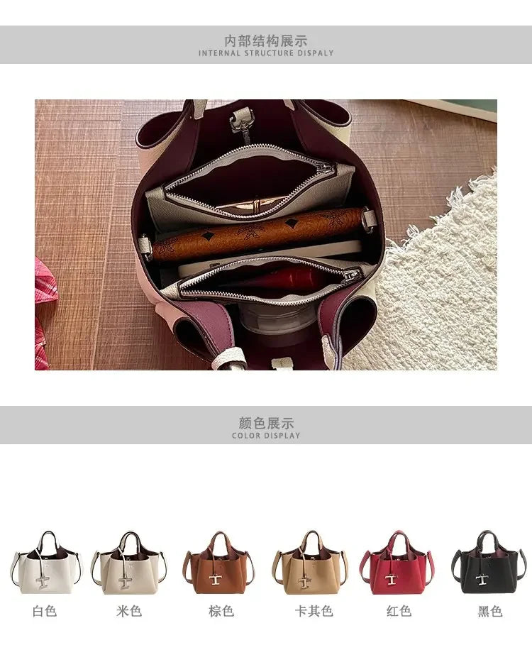 Diaper Tote Bag with Leather-Look Finish, Top Handles and Long Shoulder Strap, Vintage-Style Baby Essentials Handbag for Moms and Everyday Outings
