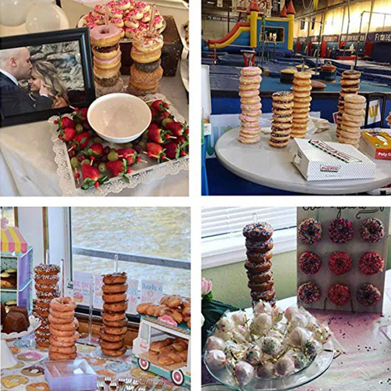 Donut Display Stand for Baby Shower Dessert Tables, Wooden Doughnut Holder for Wedding Receptions and Birthday Party Decorations