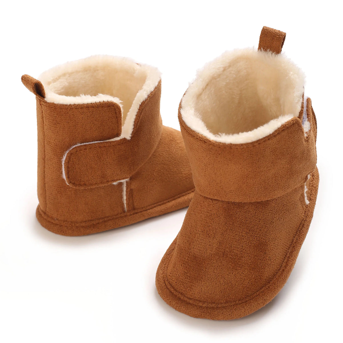 Soft Sole Baby Winter Boots with Plush Lining and Hook-and-Loop Closure, Brown Pink or Apricot Infant Shoes for Boys and Girls, 0-18 Months
