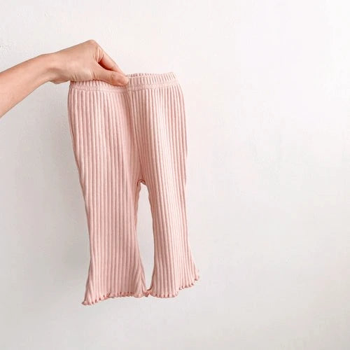 Baby Ribbed Flare Pants for Boys and Girls, Solid Color Pull-On Trousers with Flared Hems in Four Colors, Sizes 6–9M to 4T for Everyday Outfits