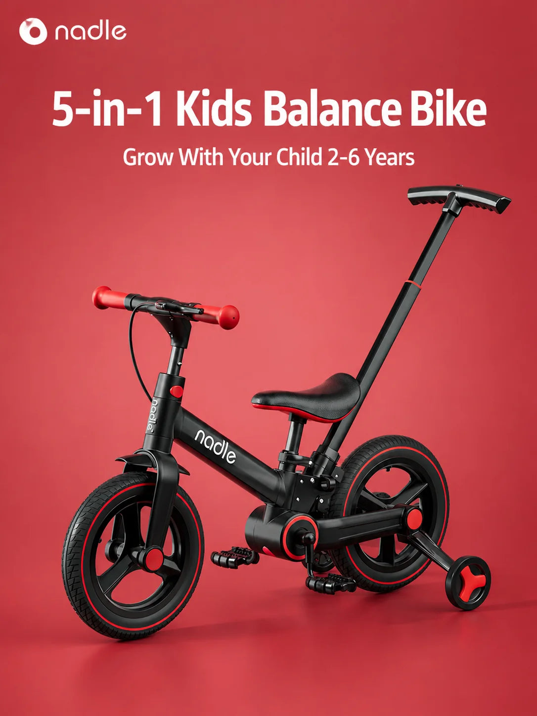 Toddler Balance Bike 4-in-1 with Training Wheels and Parent Push Handle, Lightweight Foldable Kids Bicycle for Boys and Girls Ages 2ā6