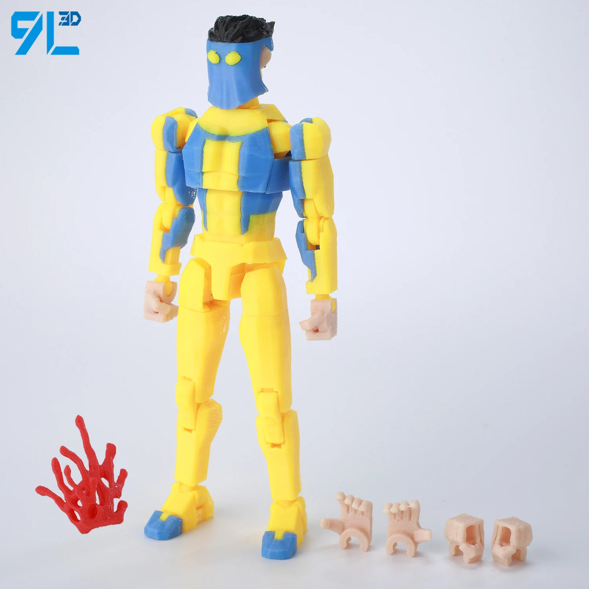 Articulated Superhero Action Figure, 3D Printed PETG Collectible with 30+ Poseable Joints, Interchangeable Parts and Accessories for Display