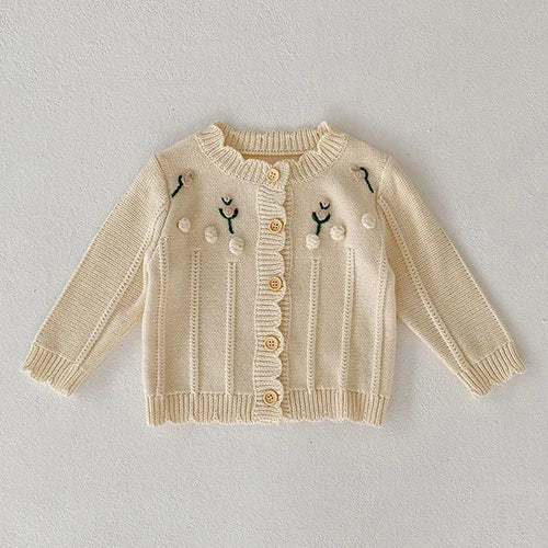 Baby Girl Knit Cardigan Sweaters with Long Sleeves, Korean-Style Infant and Toddler Layering Coats in Multiple Designs, Sizes 3M to 3T