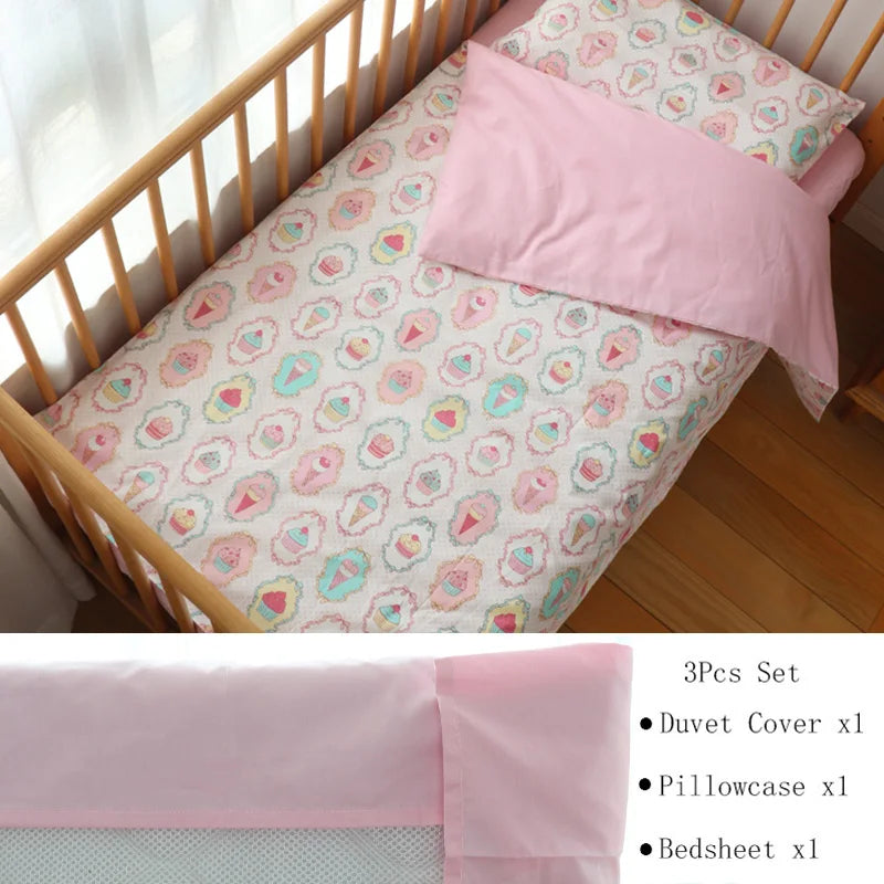 Cotton Toddler Bedding Set, 3-Piece Printed Duvet Cover and Pillowcase with Flat Sheet or Mattress Cover, Kids Room Bed Linens