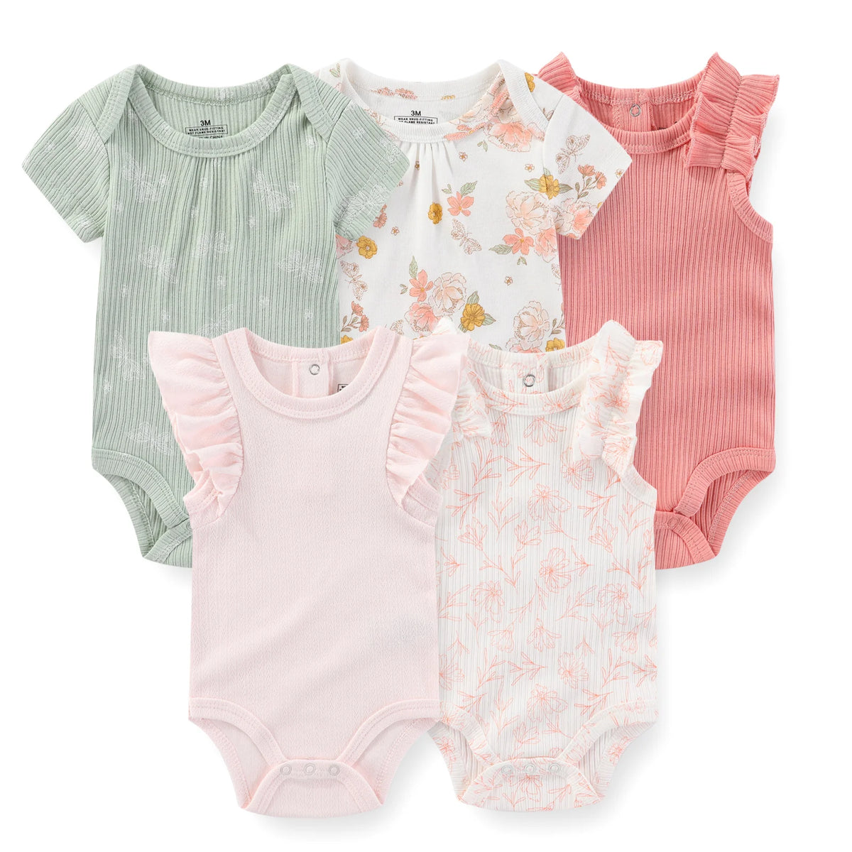 Baby Bodysuit Multipack with Cartoon Prints, Kiddiezoom 5 Short Sleeve One-Piece Outfits with Snap Closures for Boys and Girls, 3M-12M