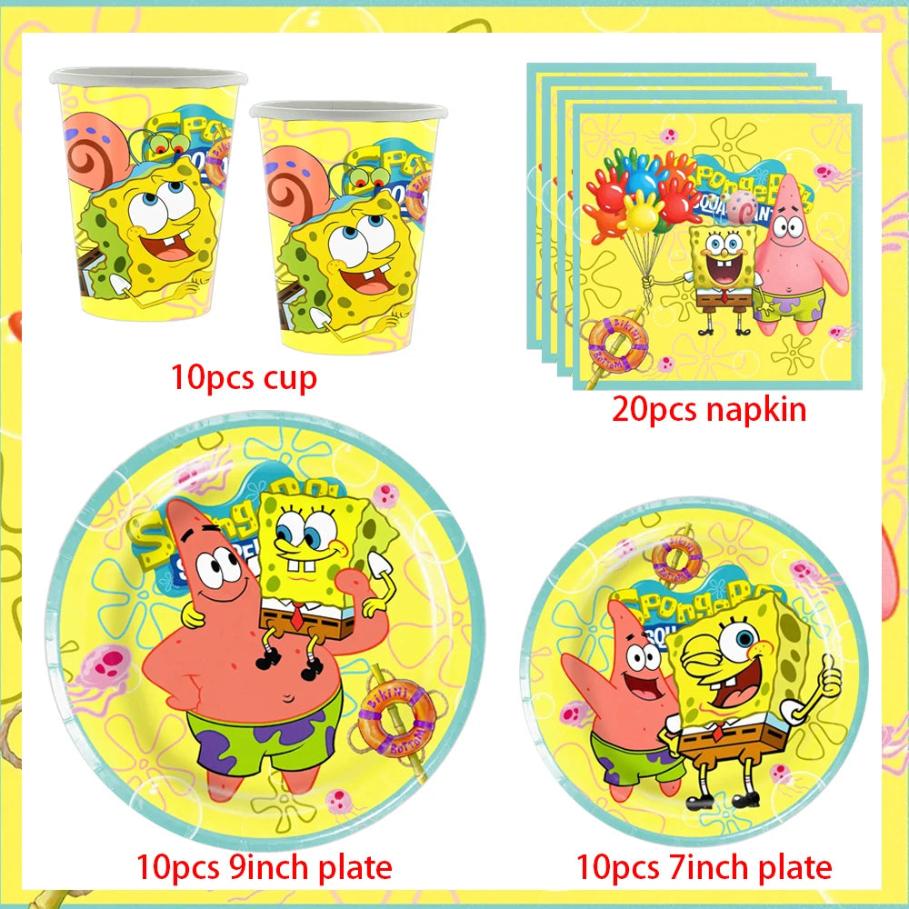SpongeBob Birthday Party Supplies with Patrick Star, Disposable Plates, Cups, Balloons and Decoration Options for Kids Celebrations