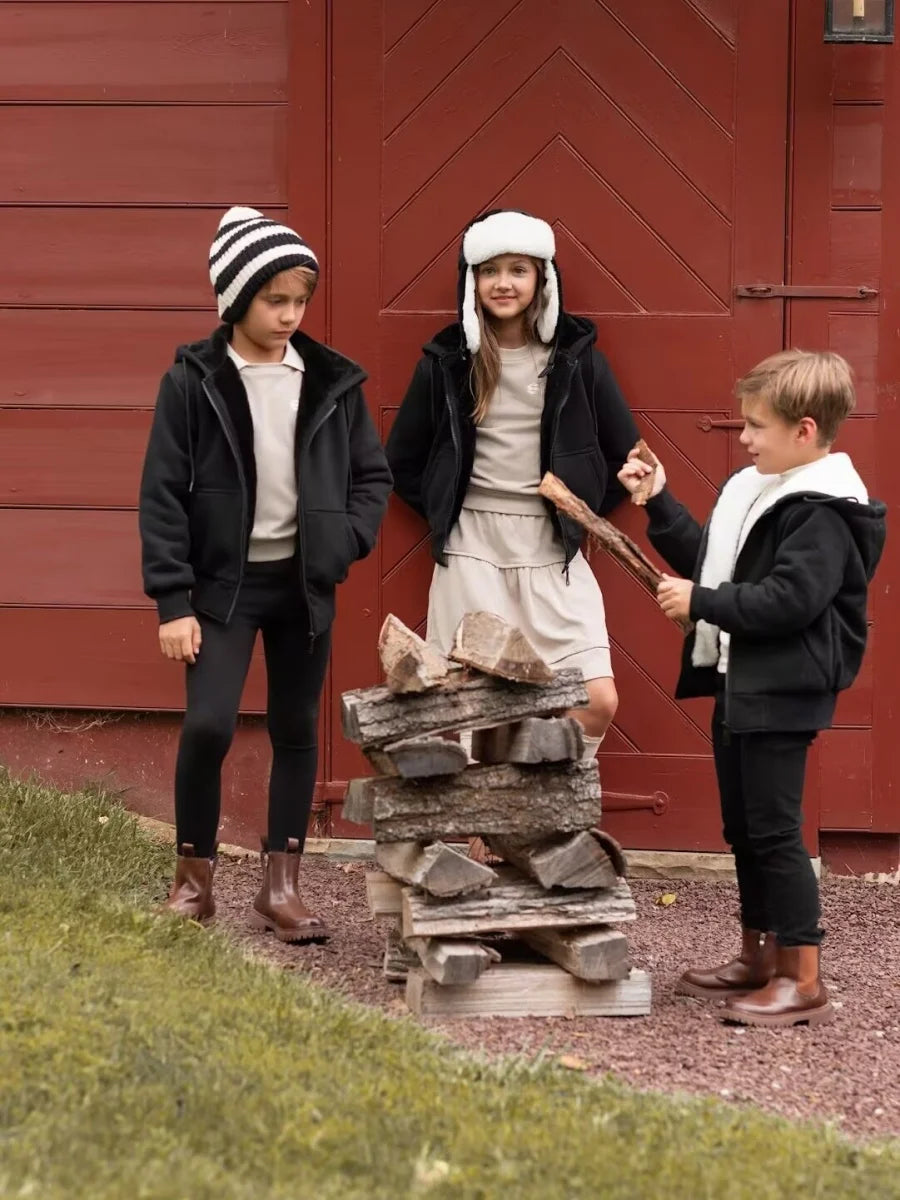 Kids Lined Zip-Up Hoodie with Plush-Textured Interior, Hood and Front Pockets, Boys and Girls Fall Winter Jacket for Everyday Layering