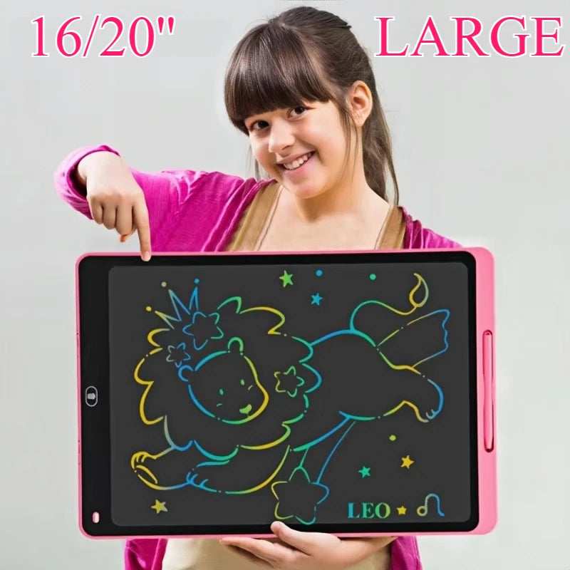 Large-Screen LCD Drawing Tablet for Kids, 16 or 20 Inch Reusable Color Writing Board with Stylus for Doodles, Letters and Math Practice