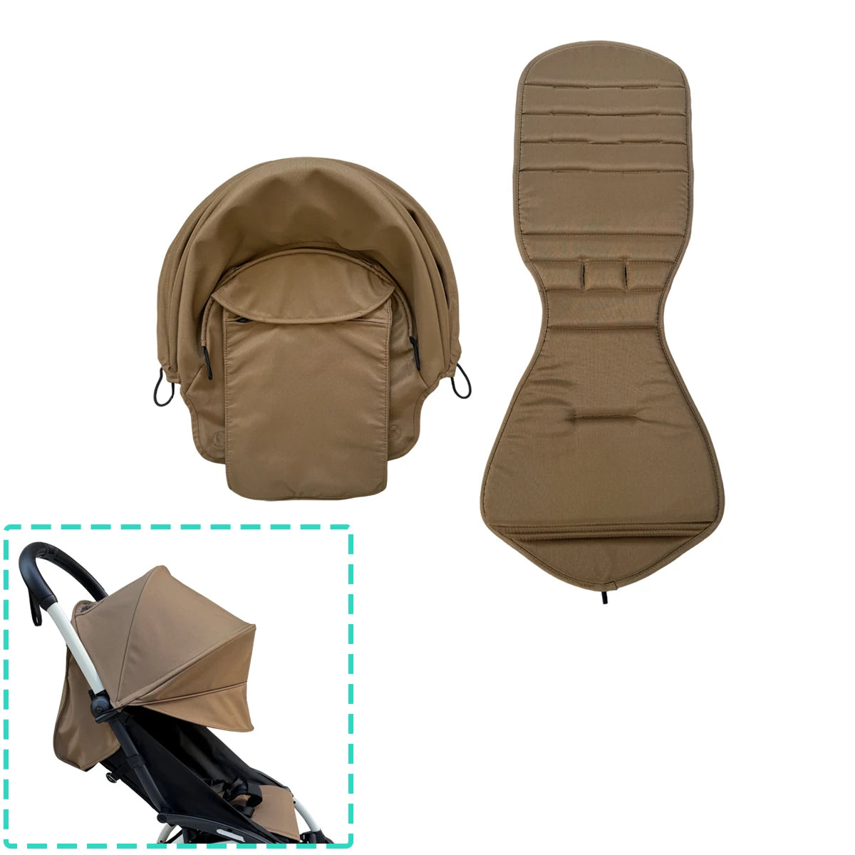 Stroller Replacement Fabric Set for Babyzen YOYO and YOYO2, MomTan Canopy with Storage Pocket and Padded Seat Cushion, Multiple Color Options