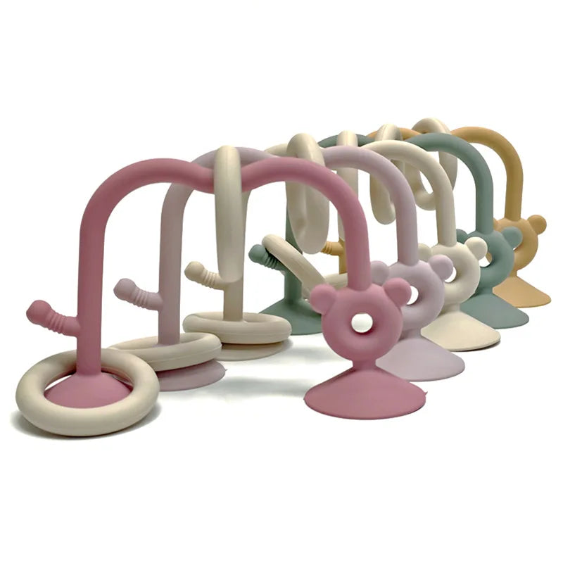 Silicone Suction Bead Toy with Curved Track and Sliding Rings, Colorful Tabletop Activity for Supervised Grasping and Visual Exploration