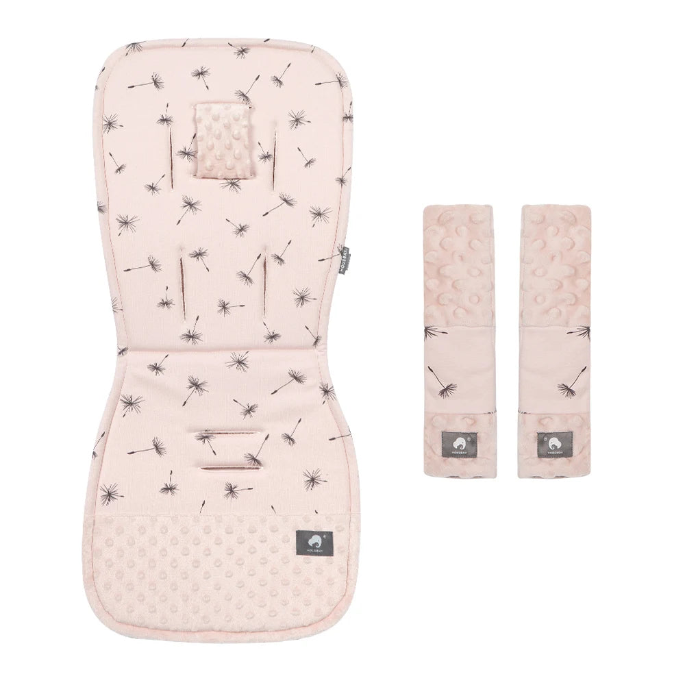 Stroller Liner and Harness Cover Set, Soft Printed Seat Cushion with Matching Strap Pads and Textured Panels in Five Decorative Print Options