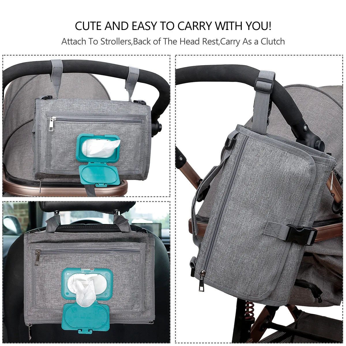 Diaper Changing Clutch with Foldout Baby Mat and Storage Pockets, 3-in-1 Portable Waterproof Changing Pad for Everyday Outings