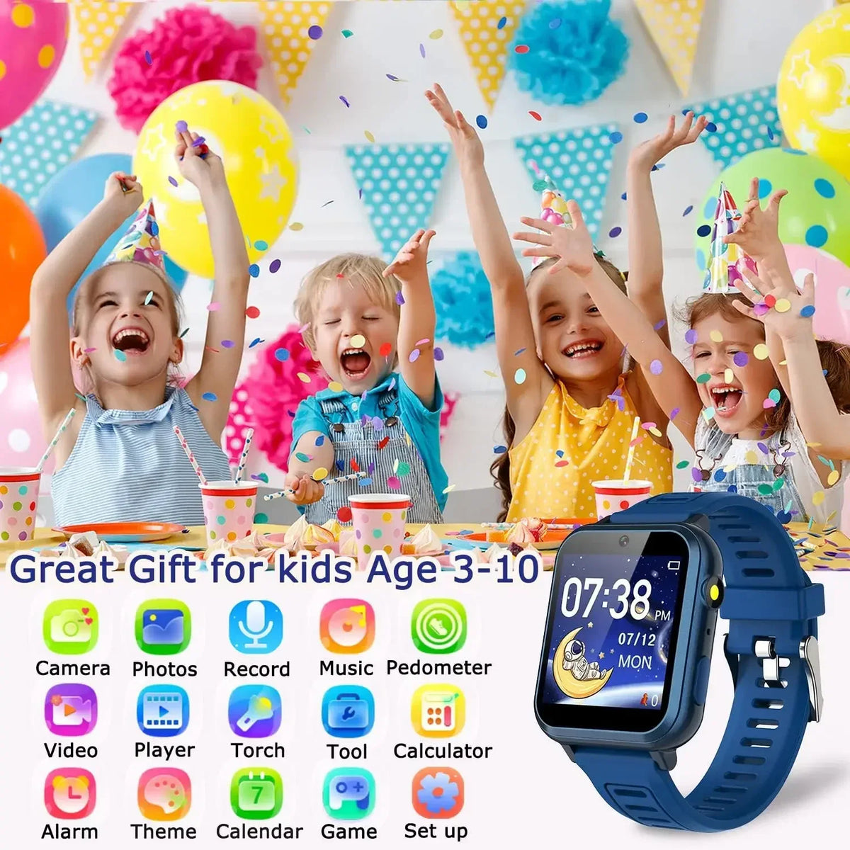 Kids Learning Smartwatch with 24 Games, Selfie Camera, 100 Learning Cards, 10 Audio Stories and Habit Alarms for Boys and Girls Ages 4–12