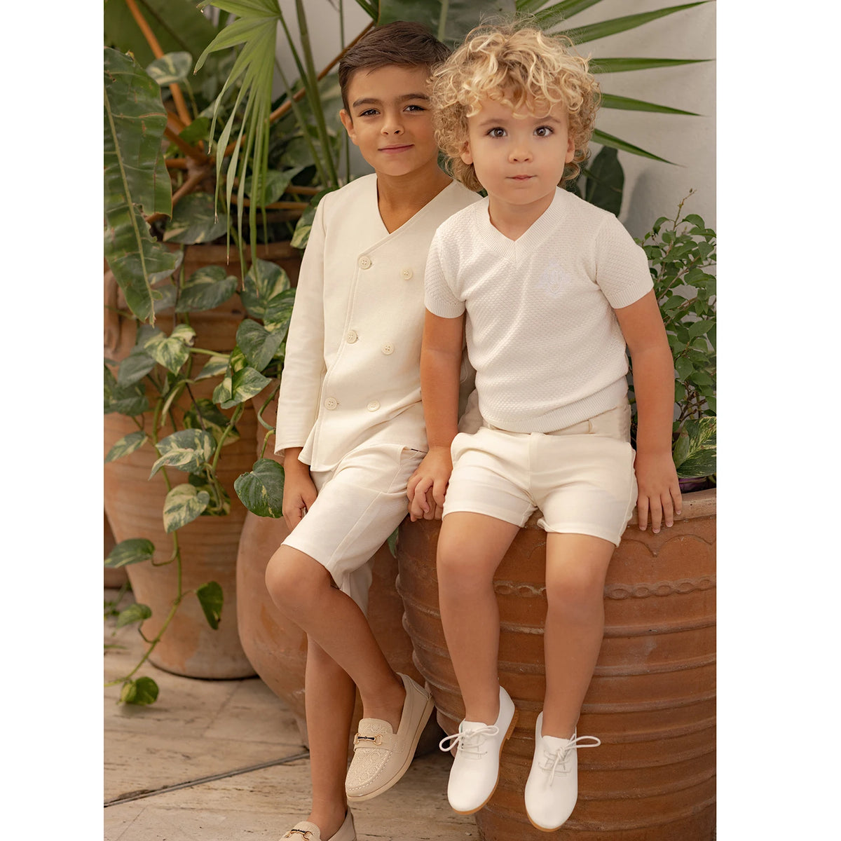 Floral and Ivory Kids Occasion Outfits, Cotton Girls Dress and Set Options with Lyocell Knitwear and Boys Blazer Styles for Sibling Photos