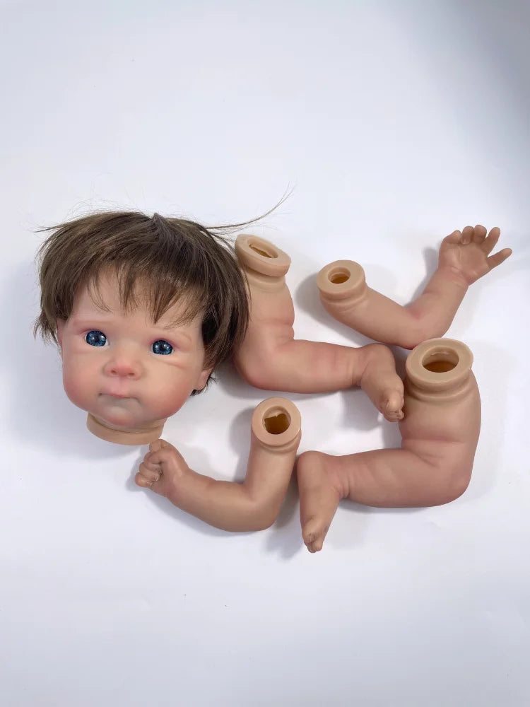 Painted Reborn Doll Kit, 18-Inch Bettie with Blue Eyes and Hand-Rooted Hair, Vinyl Head, Full Arms and Legs, Cloth Body for DIY Assembly
