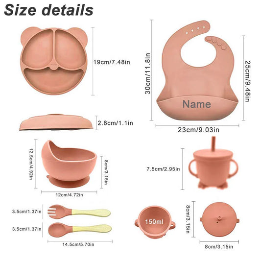 Panda Silicone Baby Feeding Set, 6-Piece Personalized Tableware with Divided Suction Plate, Bowl, Bib, Straw Cup, Spoon and Fork