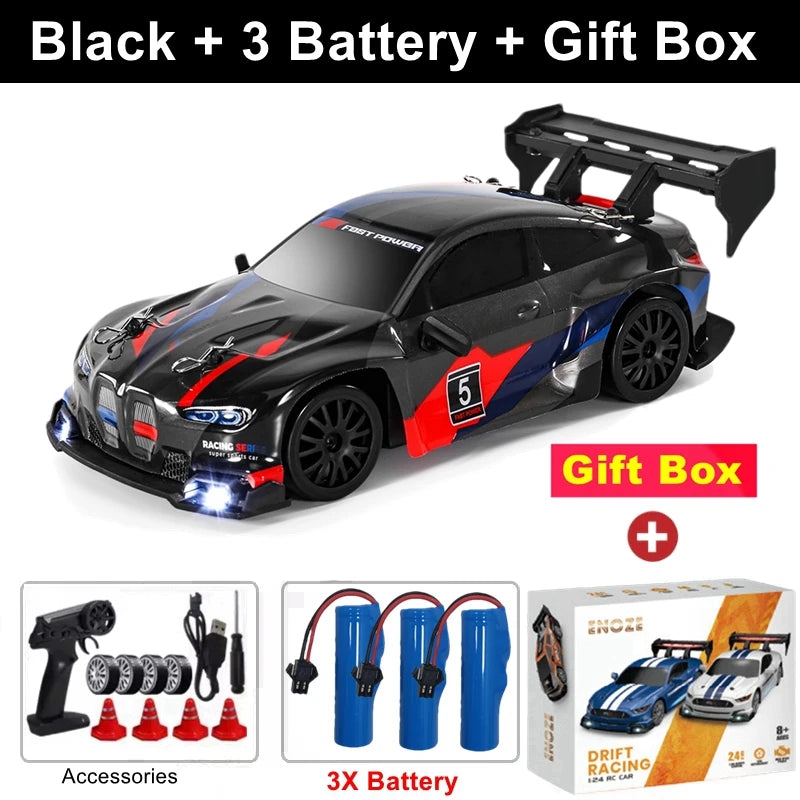 RC Drift Racing Car with 4WD, 2.4GHz Proportional Remote Control, LED Lights and Replaceable Racing and Drift Tires for Kids and Adults