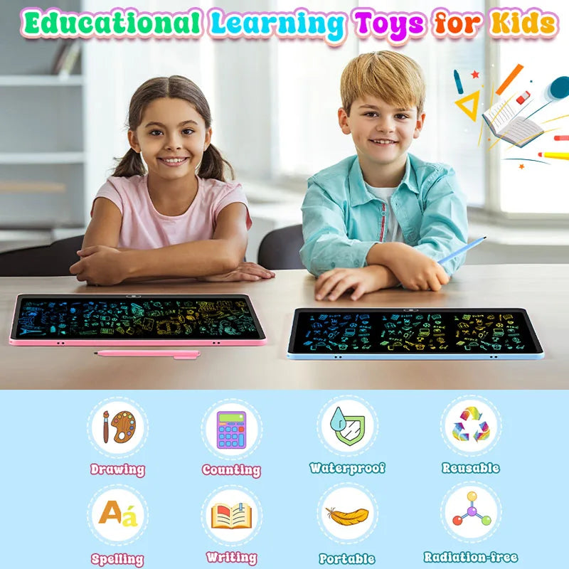 Erasable LCD Writing Board for Kids, 8, 11, 13 or 16 Inch Color Drawing Tablet with Stylus for Doodles, Handwriting and Number Practice