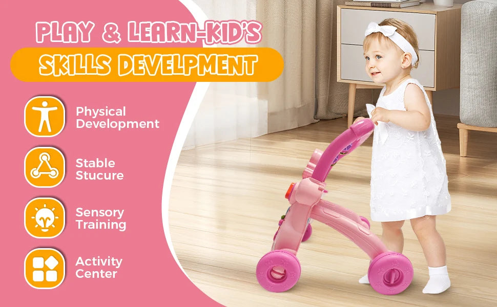 Musical Toddler Push Walker with Animal Activity Panel, Wheeled Handle Toy for Ages 18 Months and Up in Rabbit, Lion, Unicorn, Frog and Spider Styles