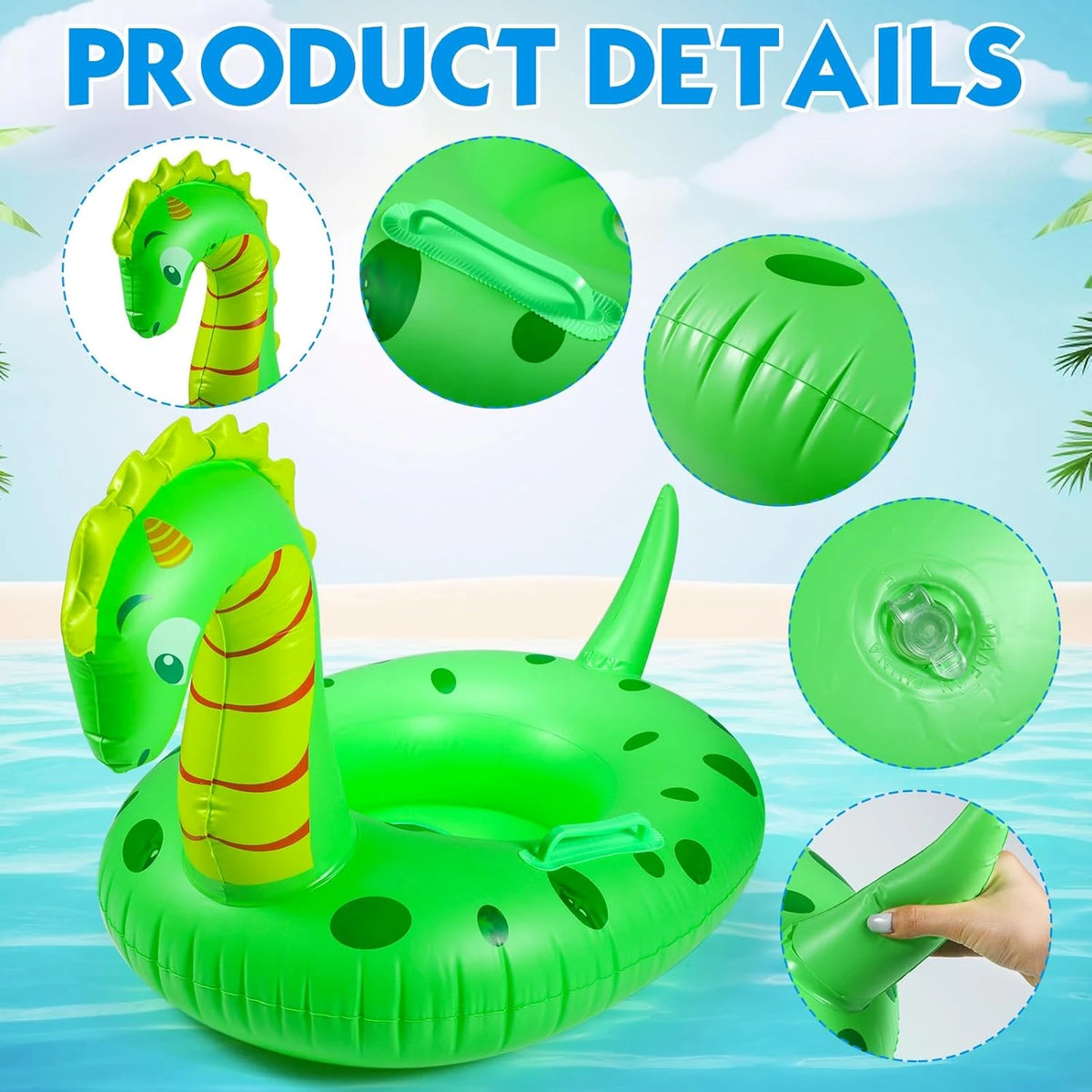 Animal Inflatable Pool Float Seat for Kids, Green Animal-Shaped PVC Swimming Ring for Supervised Summer Pool Play and Outdoor Water Parties