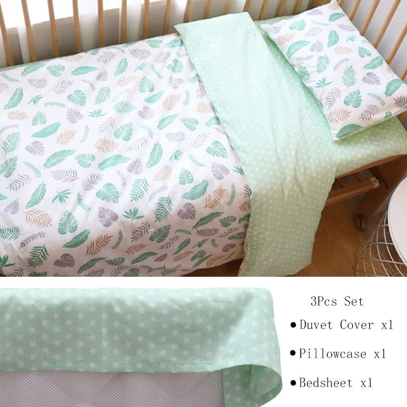 Cotton Toddler Bedding Set, 3-Piece Printed Duvet Cover and Pillowcase with Flat Sheet or Mattress Cover, Kids Room Bed Linens