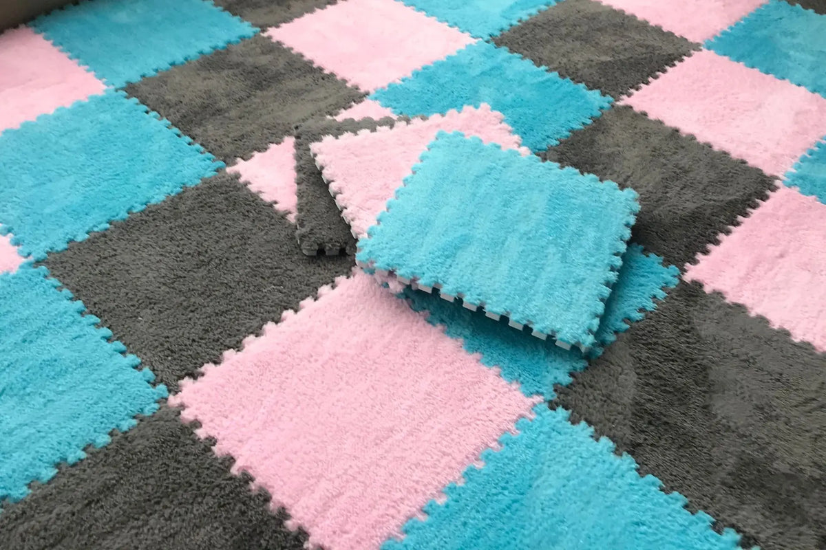 Plush Carpet Puzzle Mat, 20-Piece Interlocking EVA Foam Floor Tiles in Two-Color Options, 30 x 30 x 1 cm Squares for Nursery and Kids Rooms