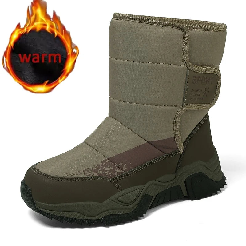 High-Top Kids Snow Boots with Hook-and-Loop Side Straps, Padded Shafts and Chunky Tread Soles for Winter Outings, Chinese Sizes 31-42