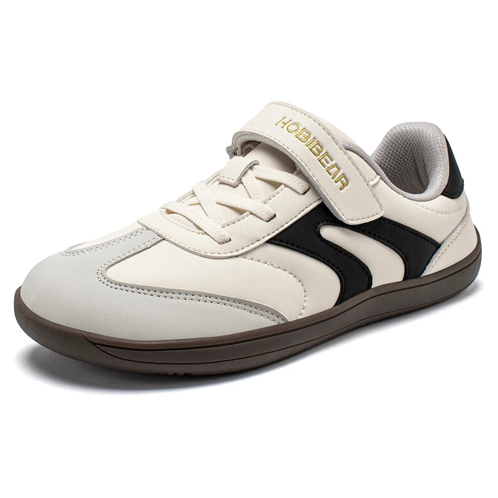 Big Kids Barefoot Sneakers by HOBIBEAR with Wide Toe Box, Zero-Drop Rubber Sole, Hook-and-Loop Strap and Artificial Leather Upper for Everyday Walking