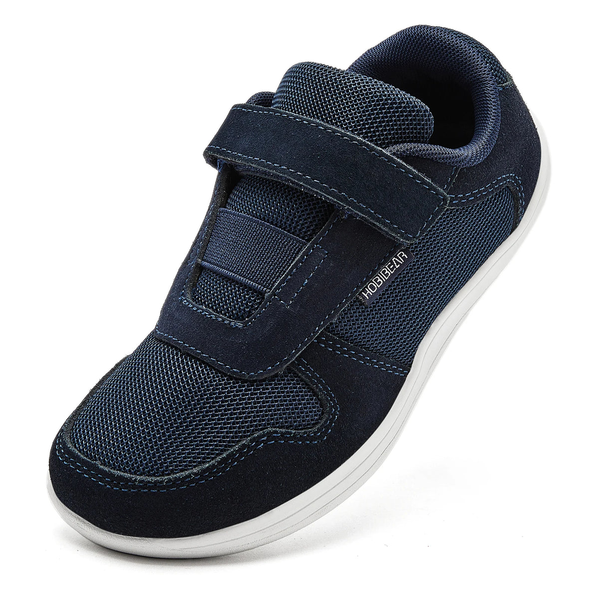 Kids Zero-Drop Barefoot Sneakers by HOBIBEAR with Wide Toe Box, Hook-and-Loop Strap, Mesh Upper and Artificial Leather Toe for Lightweight Everyday Wear