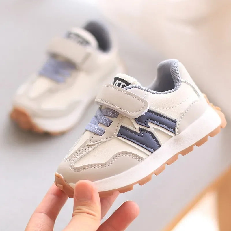 Toddler Hook and Loop Sneakers with Contrast Panels, Lightweight Breathable Soft-Sole Sports Shoes in Grey, Beige or Black for Everyday Casual Wear