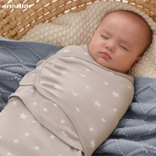 Adjustable Baby Swaddle Wrap by INSULAR, Soft Cotton Newborn Wrap with Hook-and-Loop Wings and Printed Designs for Nursery Routines and Baby Shower Gifts